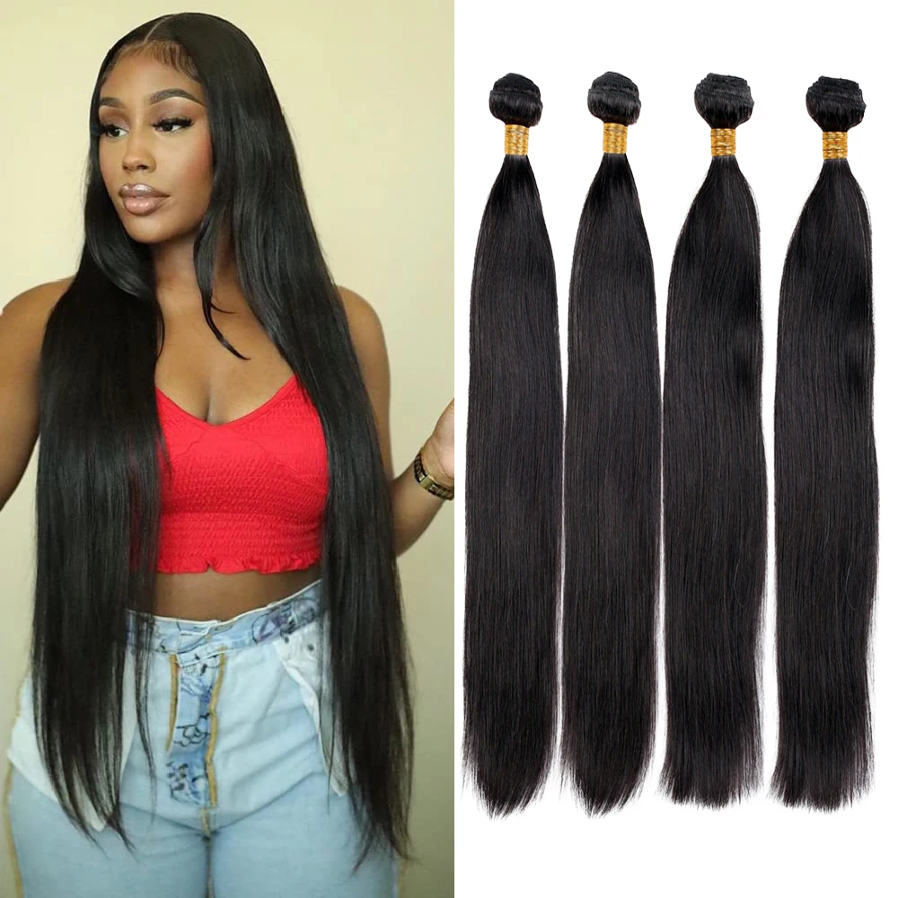 Straight Human Hair Bundles 9A Brazilian Remy Virgin Double Weft Hair Extension 100% Real Human Hair 4 Bundles