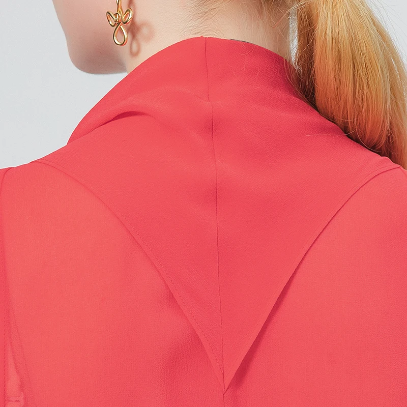 

VOA Red Long Sleeve Micro Transparent Fold Loose Fresh and Breathable Sunscreen Air Shirt Female coats womens clothes FE139