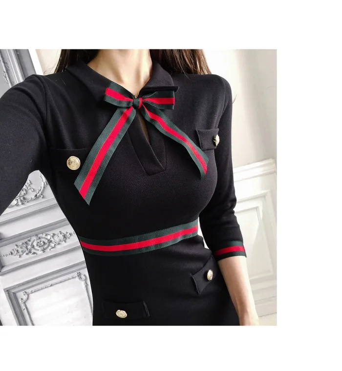 

2021 Spring Korea Office Women Cloth Bodycon Bowknot Mini Sheath High Waist Sexy Black Dresses Women