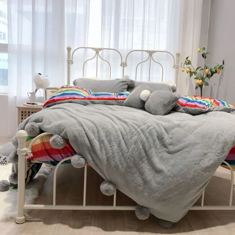 Новый Белый Розовый Серый семь радужных зимних теплых фланелевых бархатных