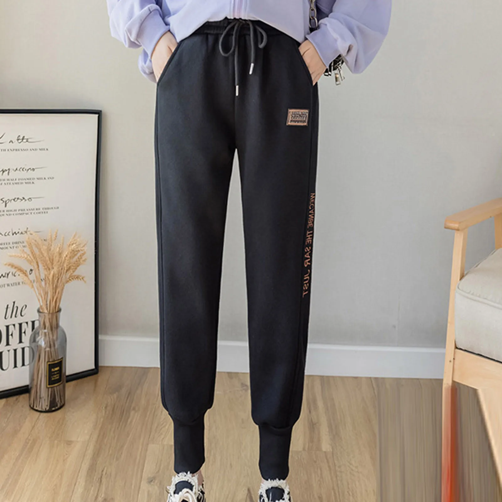 

Pants Fashion High Quality Casual Letter Loose Span High Waist Elastic Waist Keep Warm Long Pants
