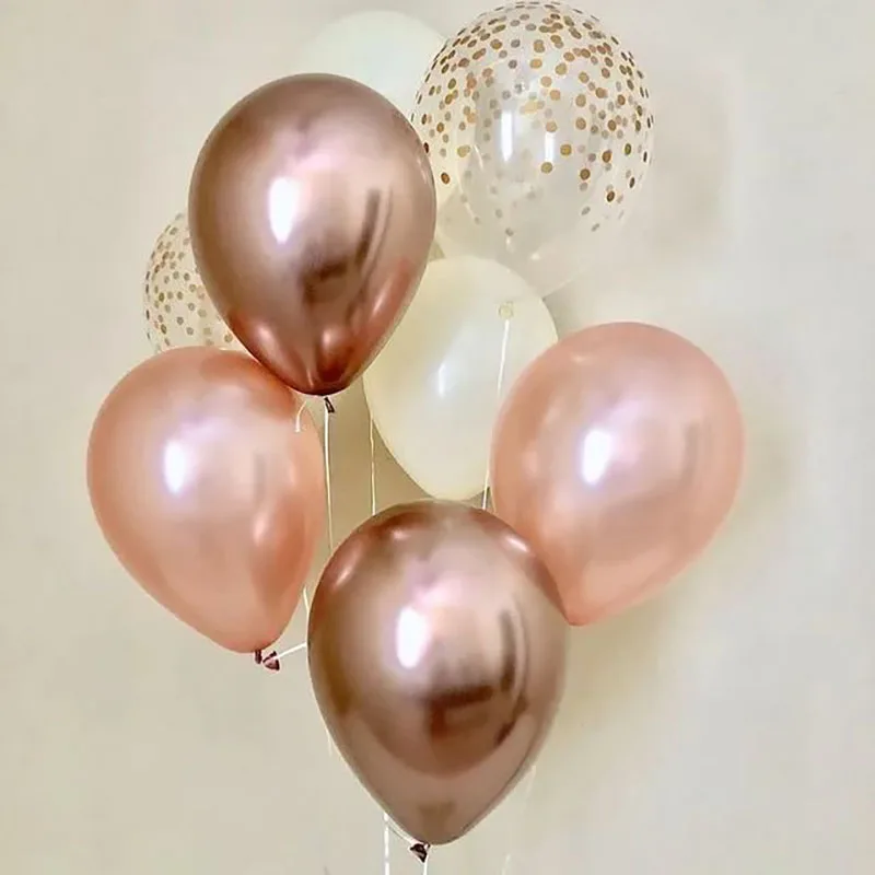 15Pcs Chrome Rose Gold Latex Balloons Mixed Gold Black Dots Balls Baby Shower Wedding Birthday Party Decoras Valentine's Day Sup