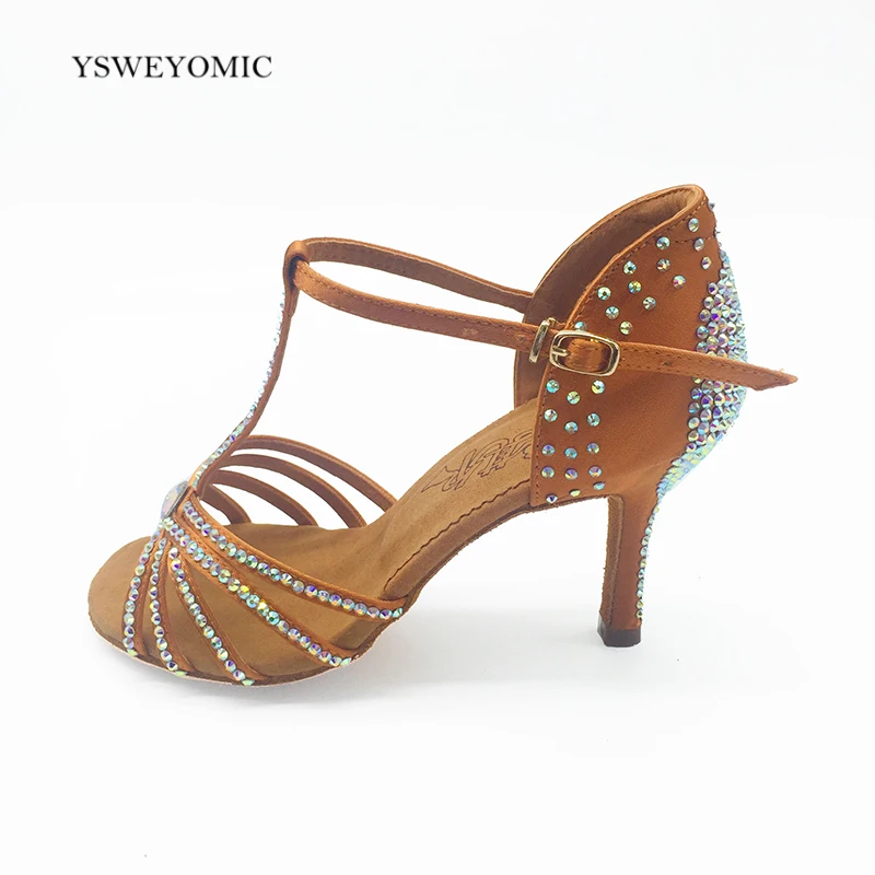 Латинской Танцы обувь Для женщин мягкая подошва загар Цвет 8 5 см тонкий высокий