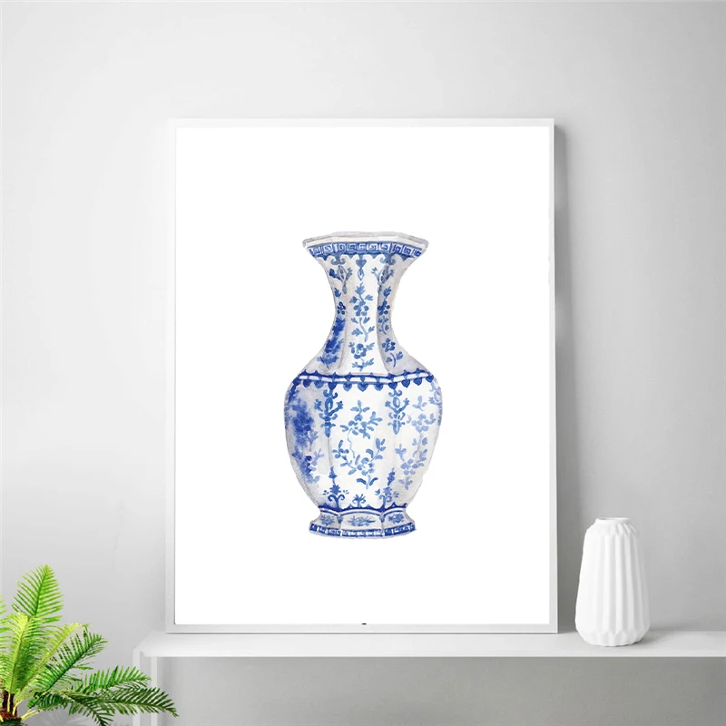 Акварельные вазы в китайском стиле принты мин фарфор синий и белый китайское