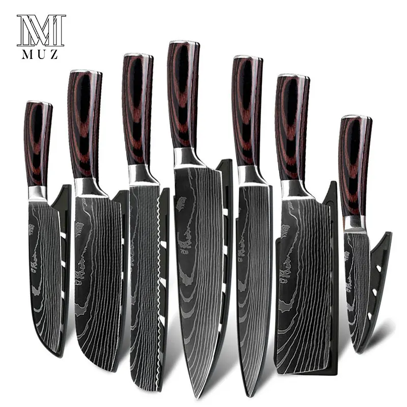 Кухонные ножи из нержавеющей стали имитация Дамасского рисунка нож шеф повара