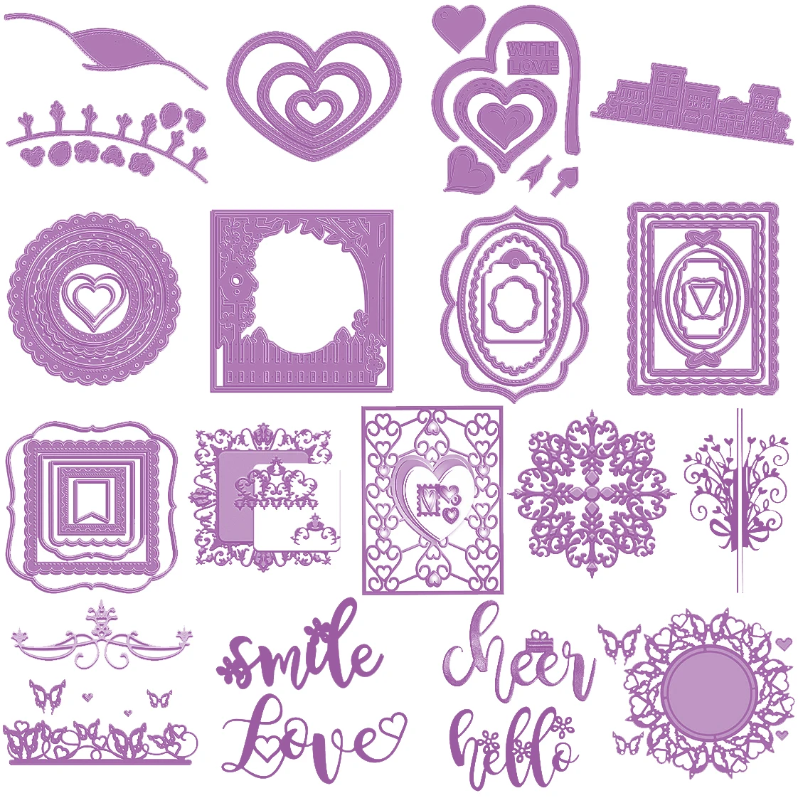 

Metal Cutting Dies Basic Square Vintage Lace Frame Layered Heart Shape Smile Love Cheer Hello Words DIY Crafts 2020 New Design