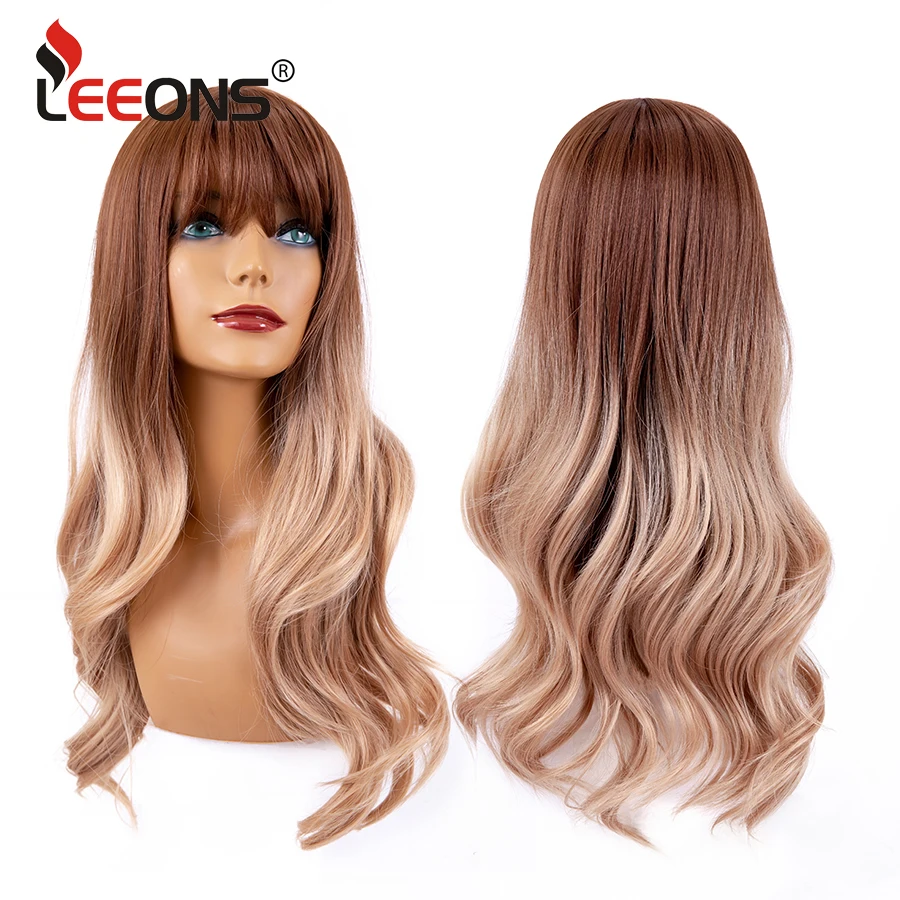 

Synthetic Ombre Synthetic Wig With Bangs For Women Long Ombre Brown Hair Wavy Wigs Heat Resistant Cosplay Daily Part Wigs