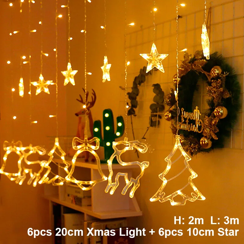 6 Xmas Lights 6 Star Рождественское украшение для дома, светильник, Рождественский светодиодный наружный Рождественский светильник, s декор, год, украшение для рождественской елки - Цвет: 6 Xmas Lights 6 Star