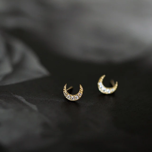 

Cute Female Crystal Moon Small Earrings Trendy Gold Color Stud Earrings For Women Charm White Zircon Stone Wedding Earrings