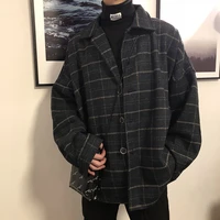 2020 simple retro check jacket tide boy japanese street autumn and winter wild plaid jacket thick shirt