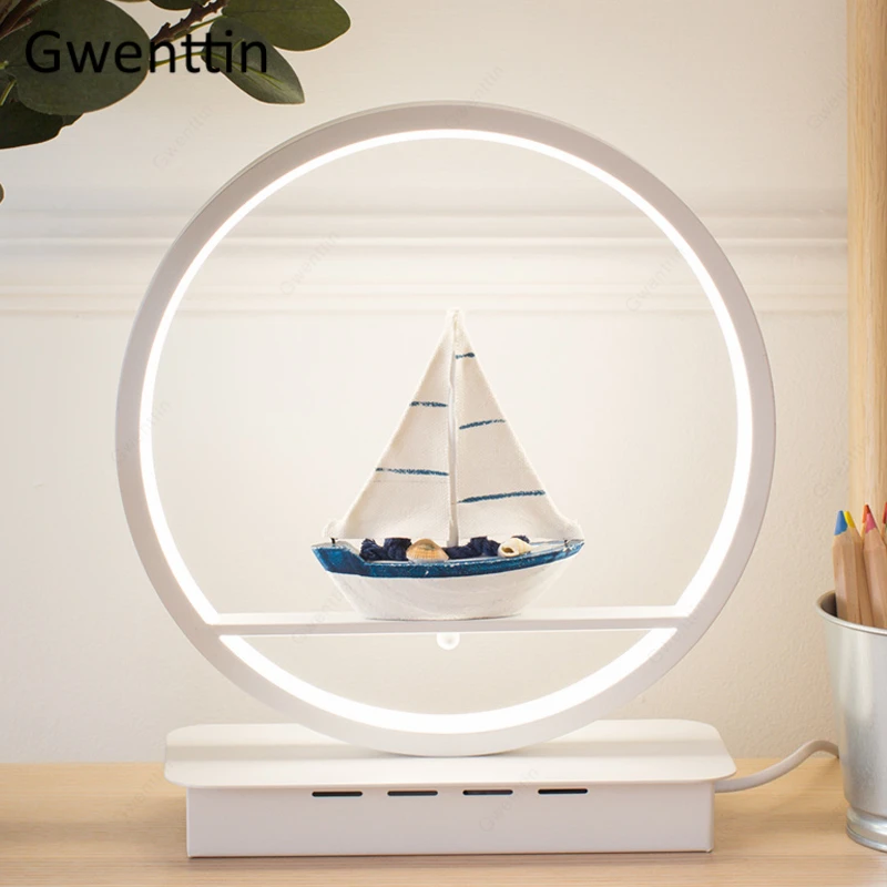 

Modern LED Ring Table Lamp Sailboat Bird Light for Bedroom Bedside Nordic Home Decor Standing Desk Light Fixtures Loft Luminaire