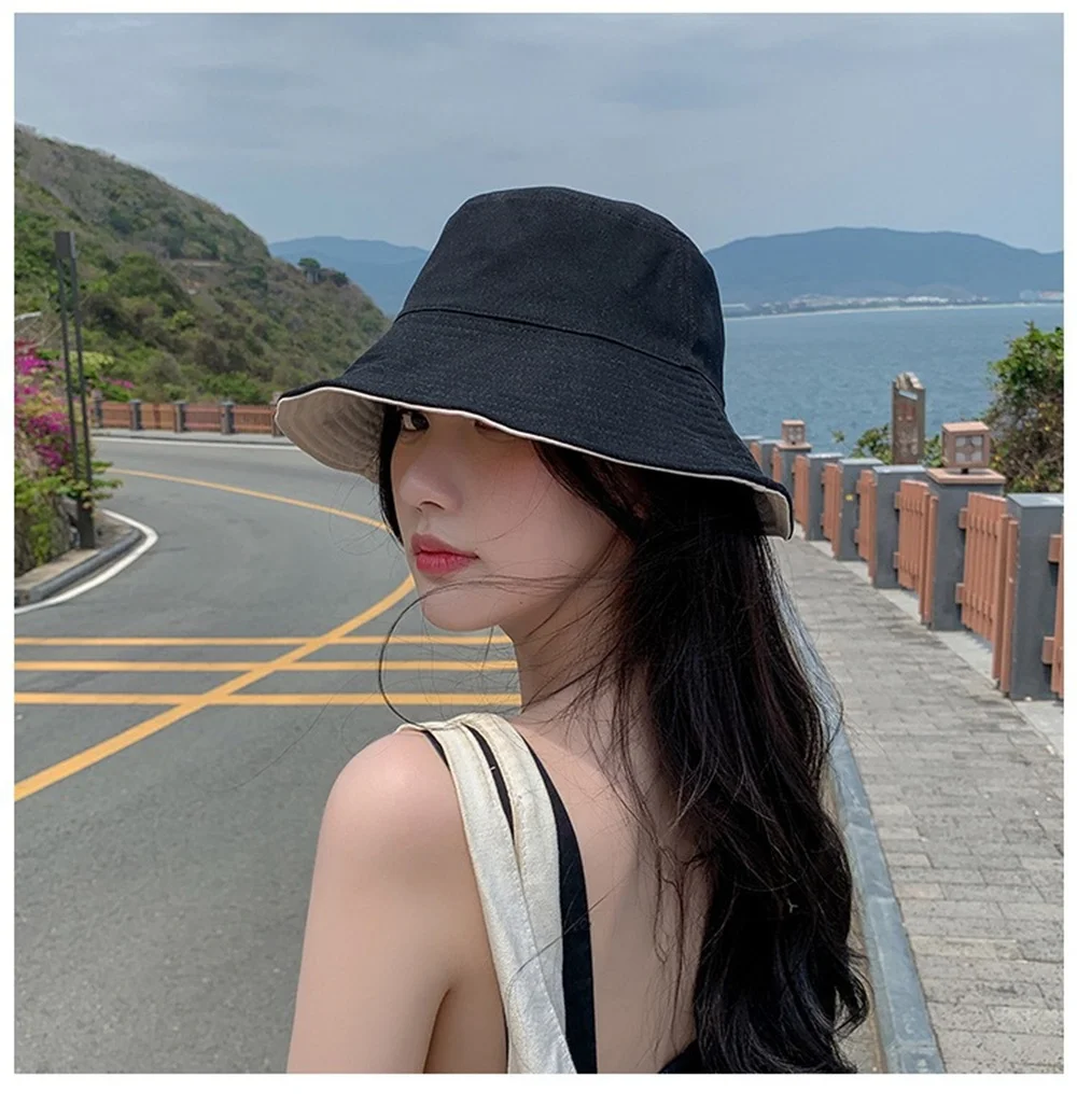 

Double-Sided Casual Fashion Fisherman Hat Woman Korean Version Wild Japanese Summer Thin Sun Hat To Prevent UV Sun Hat