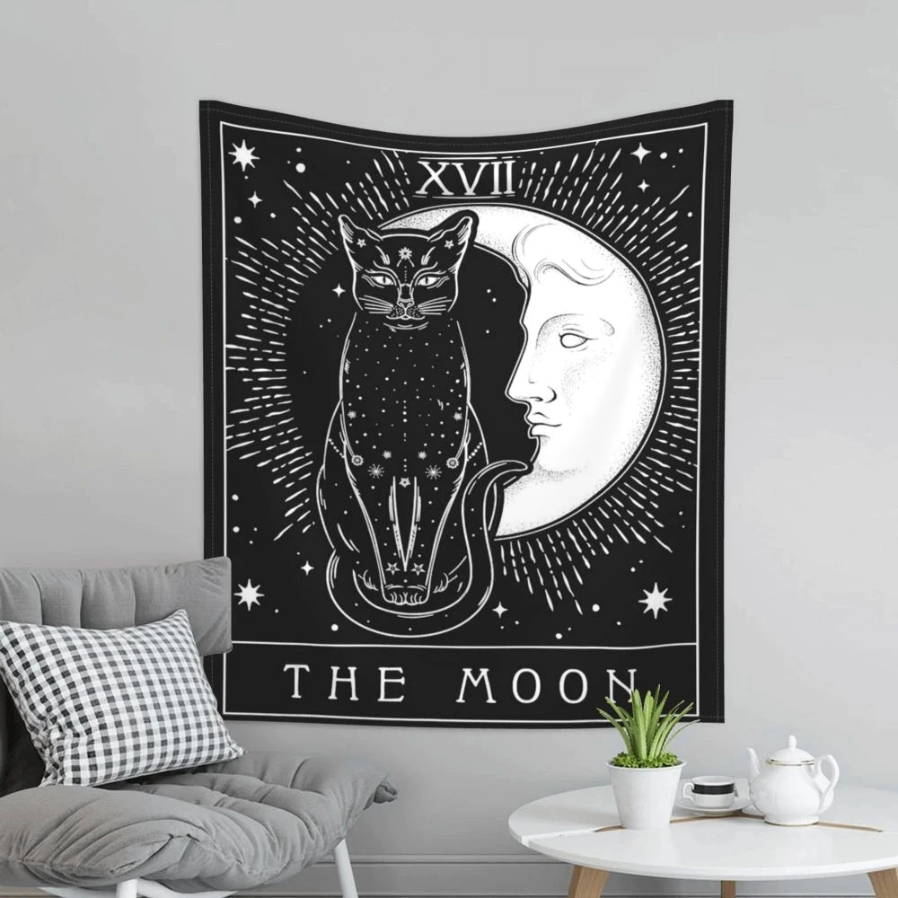 

Gothic Tarot Cat Sun Moon Tapestry Mandala Tapestry Wall Hanging Hippie Wall Carpets Decor for Bedroom Dorm