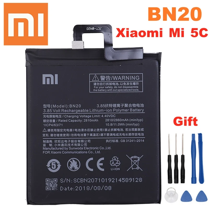 Xiao mi 100% оригинал BN20 2860 мАч батарея для Xiaomi Mi 5C M5C Mi5C высокое качество сменные