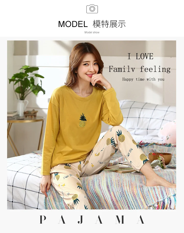 M L XL XXL 3XL 4XL 5XL Женская одежда для сна с длинным рукавом, хлопок, комплекты одежды для сна, осенние пижамы, женские пижамы
