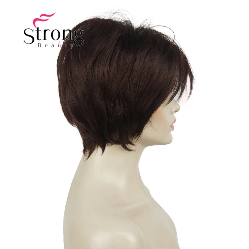 33 Dark Auburn StrongBeauty короткий слоистый блондин Толстый Пушистый полный синтетический парик Тепло ОК - Цвет: 33 Dark Auburn