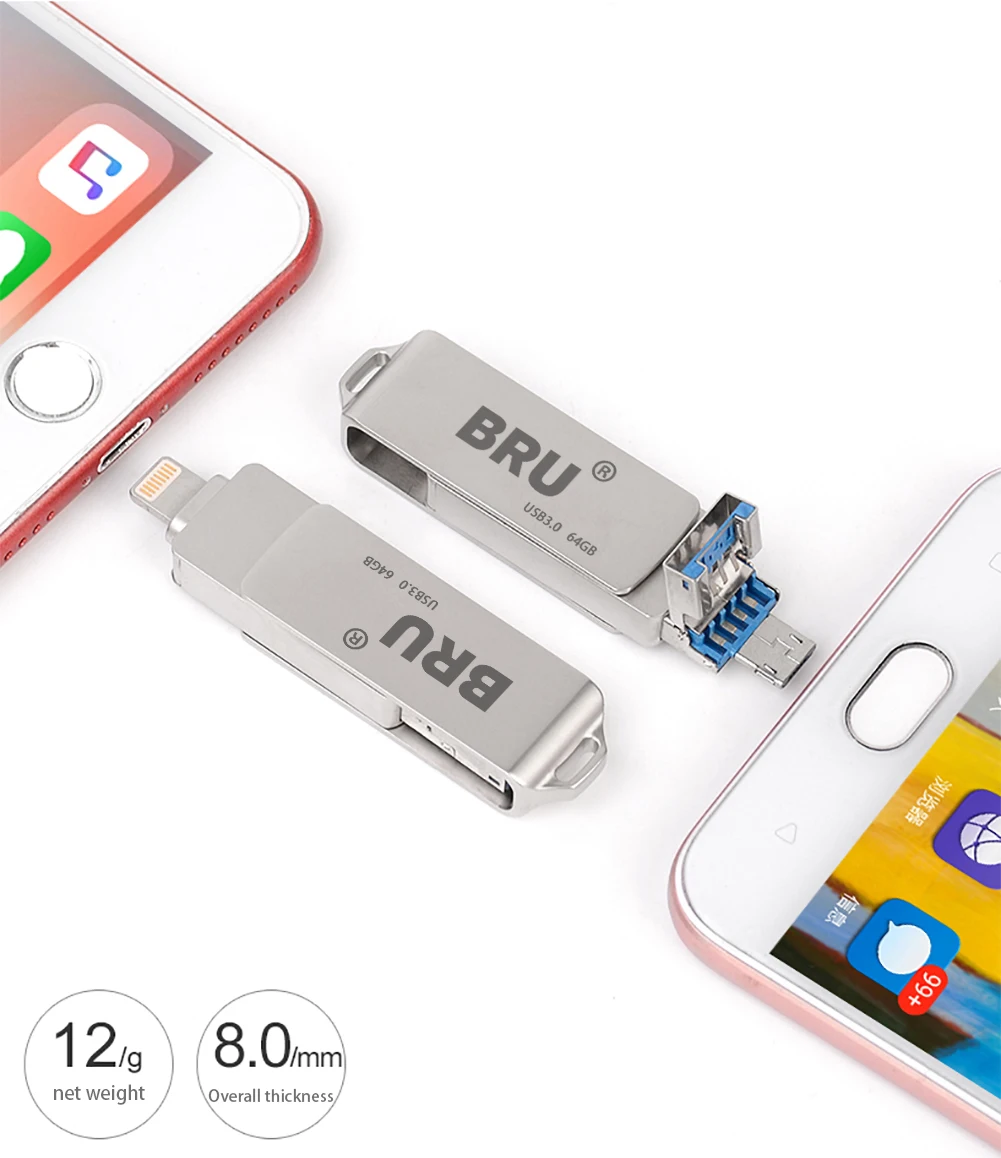 BRU usb OTG Флешка usb флеш-накопитель 3,0 3in116G32G64G128G256GB для iPhone 11 Pro XS X Android type-c логотип на заказ