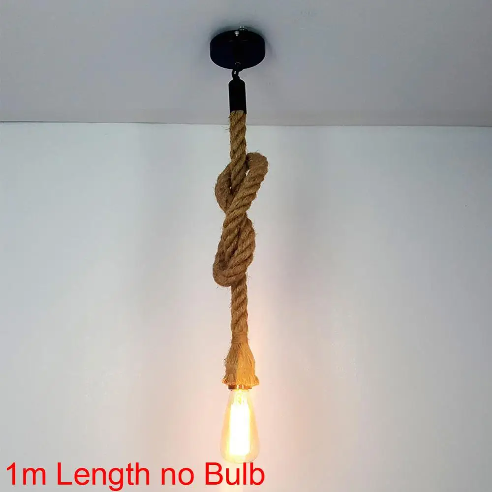 1m Length no Bulb Ретро пеньковая веревка потолочная Подвесная лампа Настенный светильник изысканный кулон лампа с сосущим диском стойка для ресторана домашнее украшение - Цвет корпуса: 1m Length no Bulb