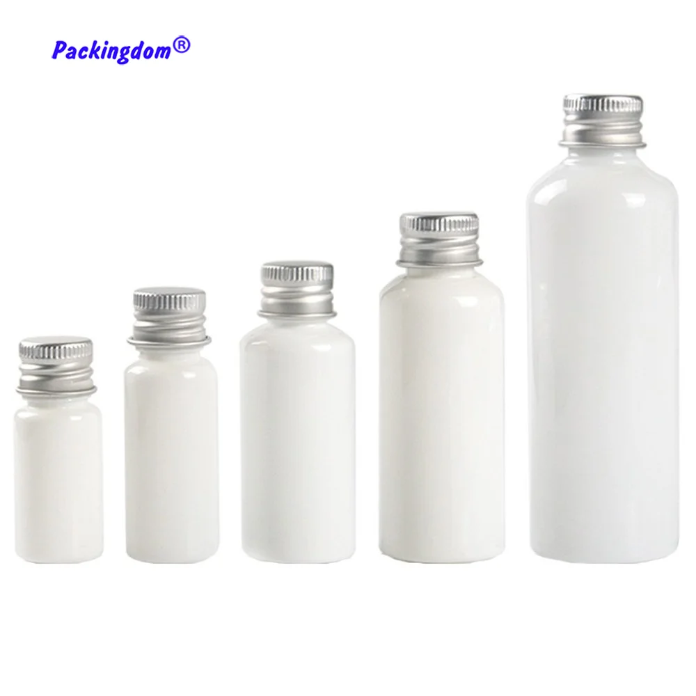 

50pcs Cosmetic Container Plastic Bottle Aluminum Cap Refill White Empty Packaging Round Lotion Tube 10ml 20ml 30ml 50ml 100ml