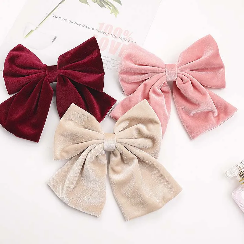 

6.5" Large Size Velvet Hair Bows with Clips Women Bowknot Hairpins girls Hair accessories Boutique Handmade Hair bows Headdress