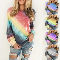 2021 new style european and american spring and autumn printed round neck gradient long sleeve casual sweater womens clothing
