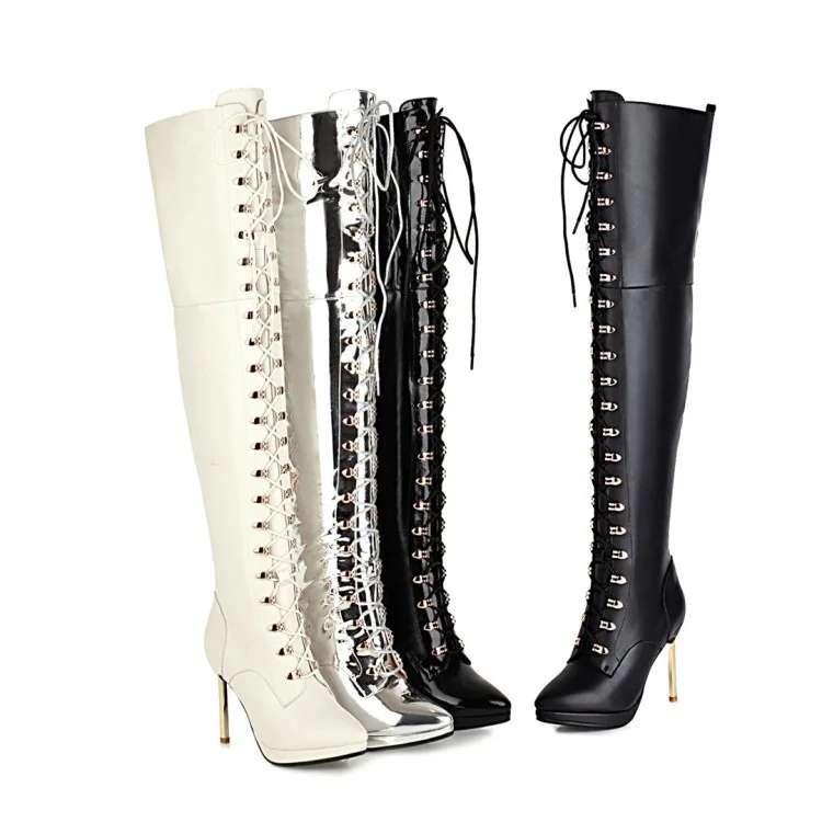 

Сапоги до колена на высоком каблуке-шпильке, размер 32-43