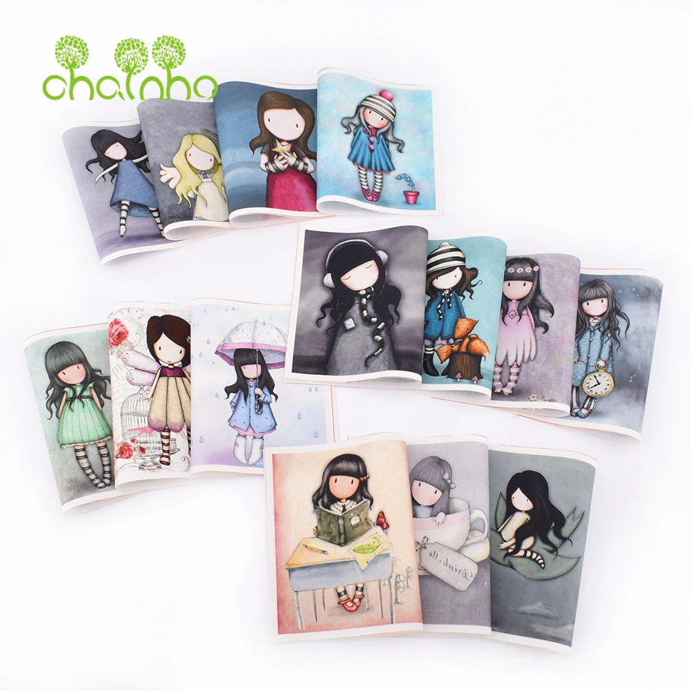 

Hand Dyed Symmetrical Positioning Cotton Canvas Fabric,Cute Girls,For DIY Sewing&Quilting Purse,Book Cover Decoration Material