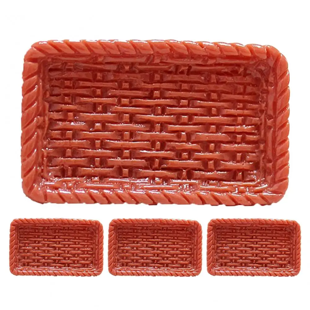 

4Pcs Mini Simulation Rattan Tray Plate Model Doll House Decoration Play Toys