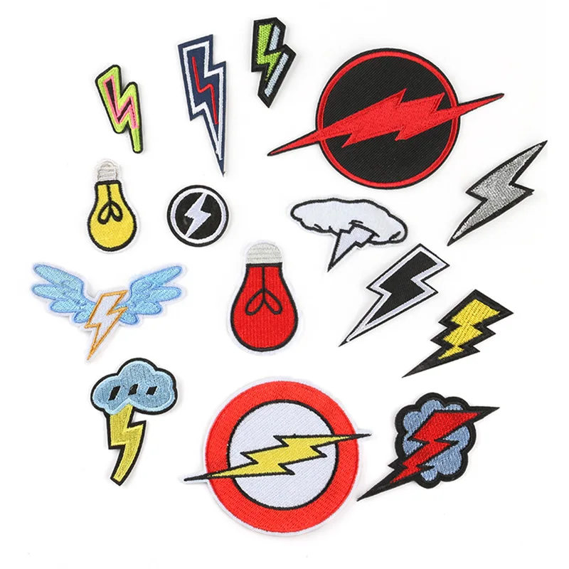 

Flashing Lightning Patches Sky Flash Thunder Weather Motif Embroidered Iron on Patches
