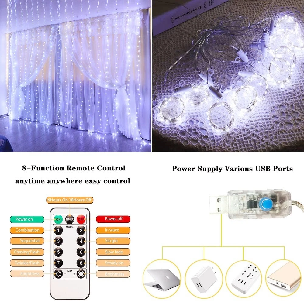 LED Curtain Lights Garland Fairy String Lights Holiday Lighting Rainbow Window Lamp For Home Bedroom Christmas Decoration 2023