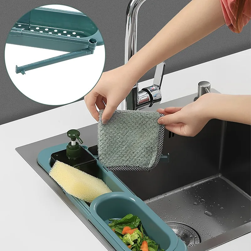 

Telescopic Sink Shelf Kitchen Storage Rack Soap Sponge Drain Rack Basket Faucet Holder Adjustable Bathroom Sink Organizer Case