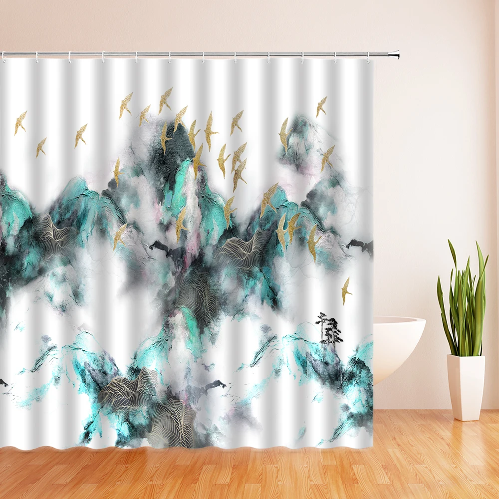 

Flower Birds Pattern Waterproof Bath Screen Set with 12pcs Hooks Shower Curtains Bathroom Curtain for Bathroom Home Decorations