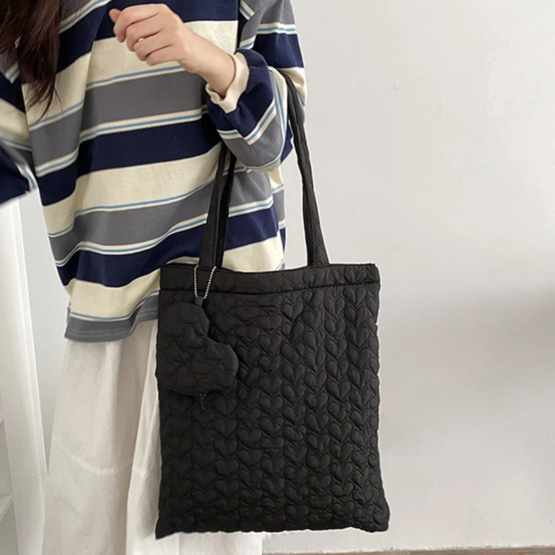 

Teenager Down Feather Japanese Style Kawaii Top-handle Tote Bag Student Korean Ins Fashion Fabric Book School Cute Sweet Handbag
