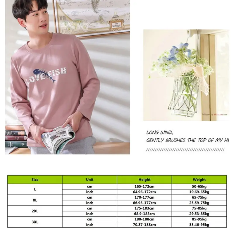 

Long Sleeve Cotton Pajamas Set For Men Cute Green Cartoon Male Sleepwear Spring Warm Home Casual Clothes Lattice Pants Pijamas