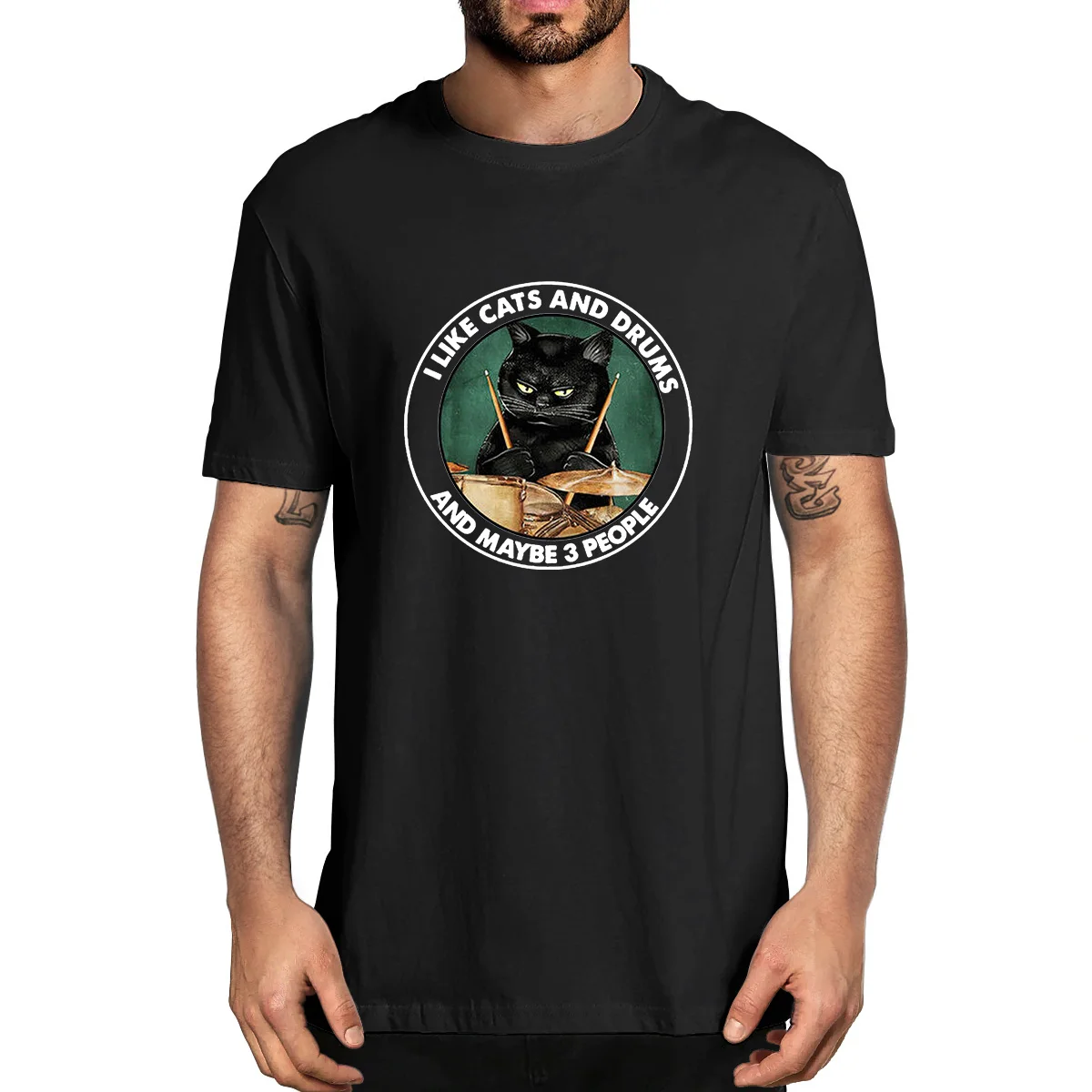 

Unisex Cotton Funny Drummer I Like Cats And Drums Retro Summer Men's Novelty T-Shirt Streetwear Tee
