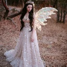 И вырезом сердечком, расшитая блестками-звездочками с отстежными рукавами высокий разрез с низким вырезом на спине, длина до пола, со шлейфом Элегантные Роскошные вечерние платья платье для выпускного вечера