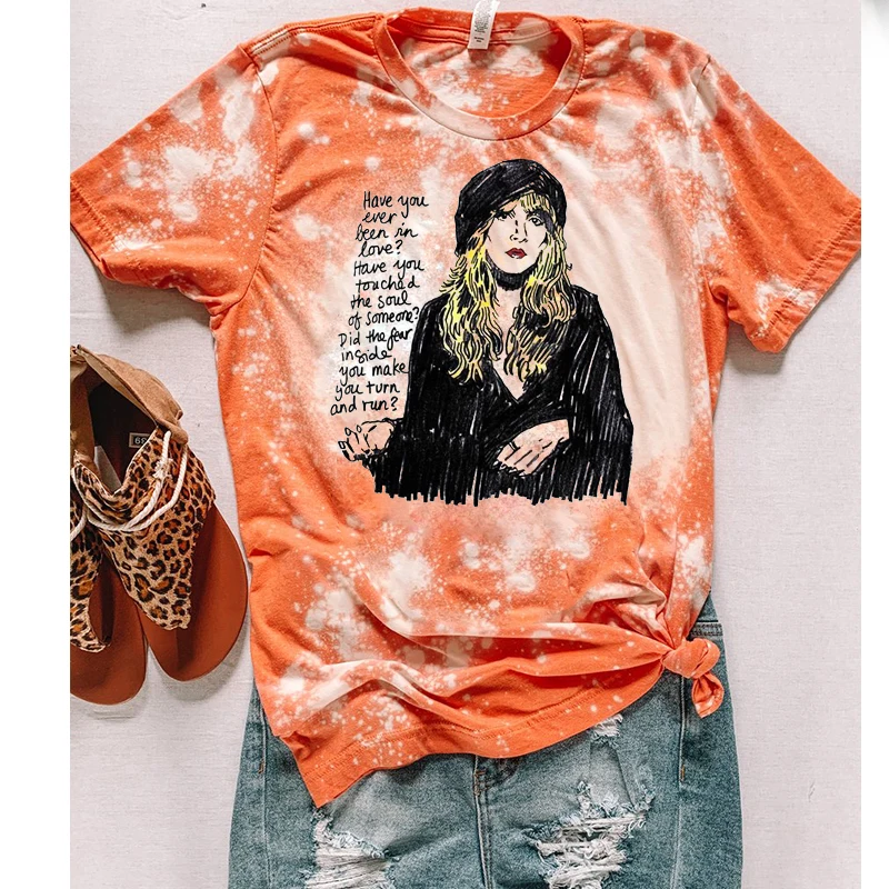 

Stevie Nicks T-shirt Fashion Tie-Dye Printed Round Neck Short-Sleeved T-Shirt