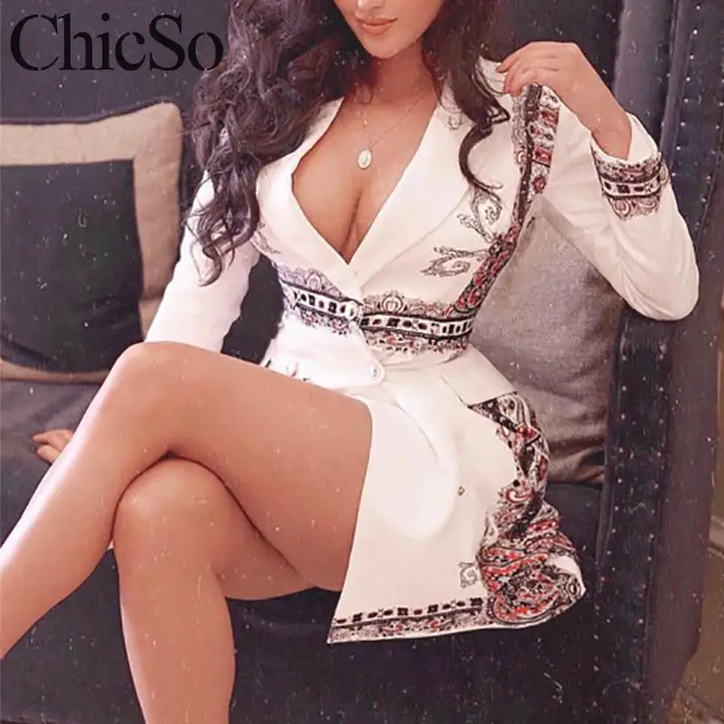 MissyChilli Totem принтованное сексуальное облегающее платье Блейзер женское