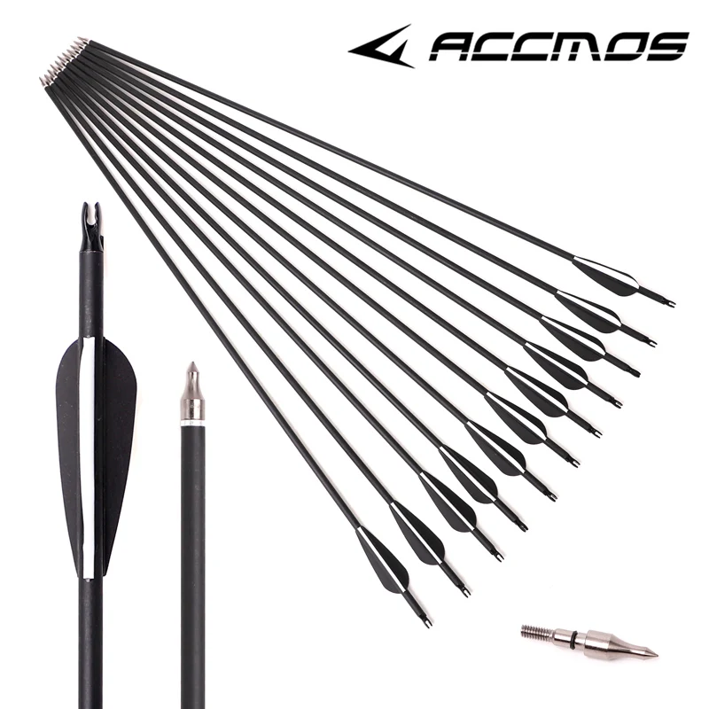 

6/12Pcs Mix Carbon Arrow Spine 500 ID 6.2mm For 30-80lbs Compound / Recurve Bow Hunting Shooting