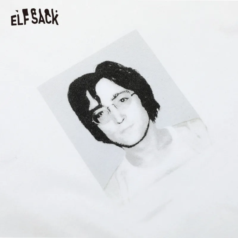 ELFSACK белая повседневная женская футболка с рисунком, осень, контрастная женская футболка с длинным рукавом