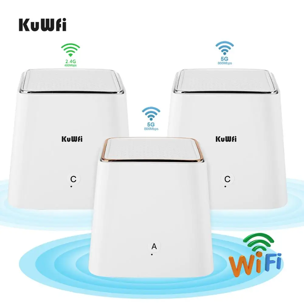 

KuWFi AC1200 беспроводной гигабитный сетчатый Wifi роутер двухдиапазонный 2,4/5 ГГц весь домашний охват устраняет зоны, свободные от сети