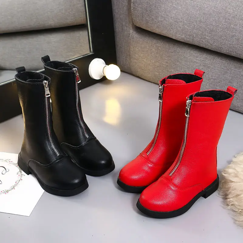 Детские зимние ботинки на меху женские модные шнуровке до колена для принцессы