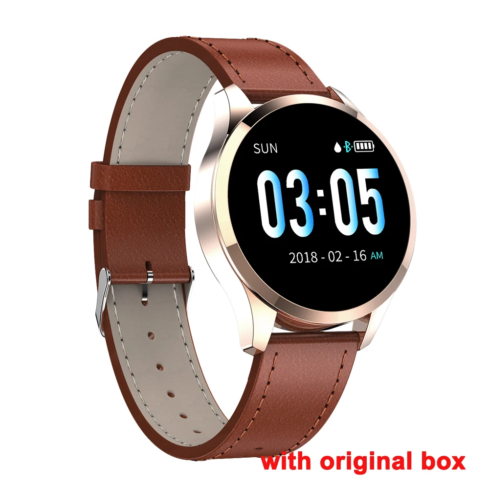 Brown leater strap Умные часы Q9, водонепроницаемые, с напоминанием о звонках, умные часы для мужчин, с монитором сердечного ритма, модный фитнес-трекер, смарт-браслет, мужские часы - Цвет: Brown leater strap