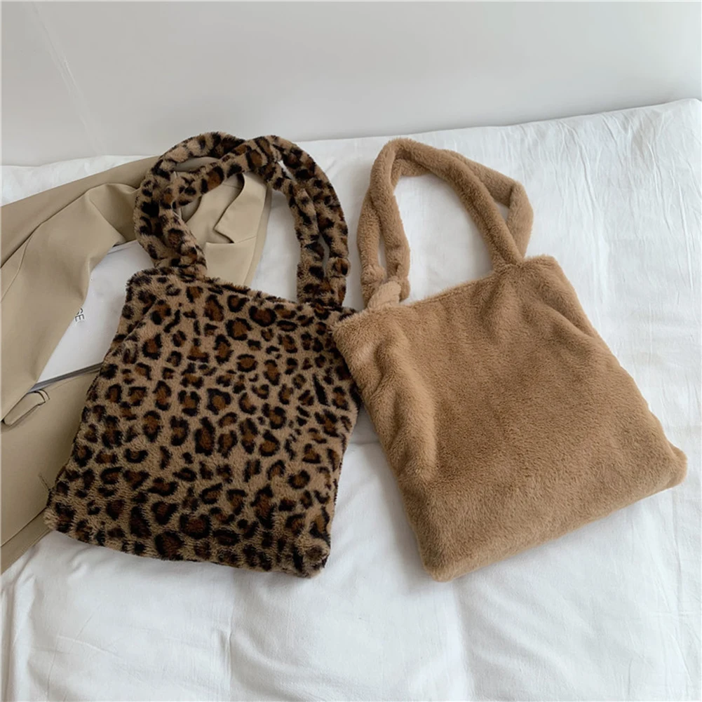 

Women Shoulder Bags Autumn Winter Fashion Animal Pattern Print Shoulder Bag Plush Tote Large-Capacity Handbags