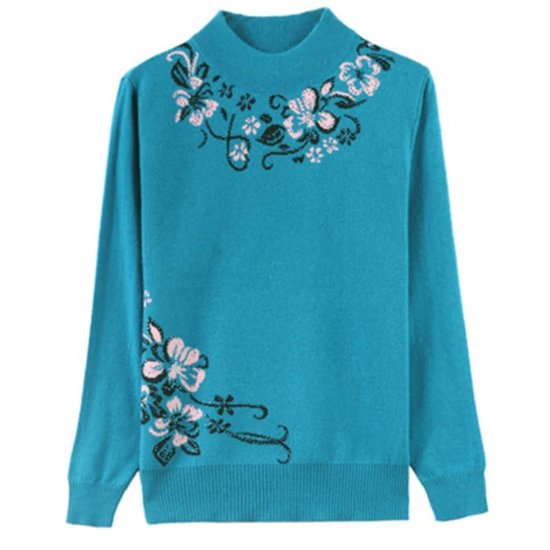 Свитер женский зимний с цветочным принтом для женщин среднего возраста пуловер