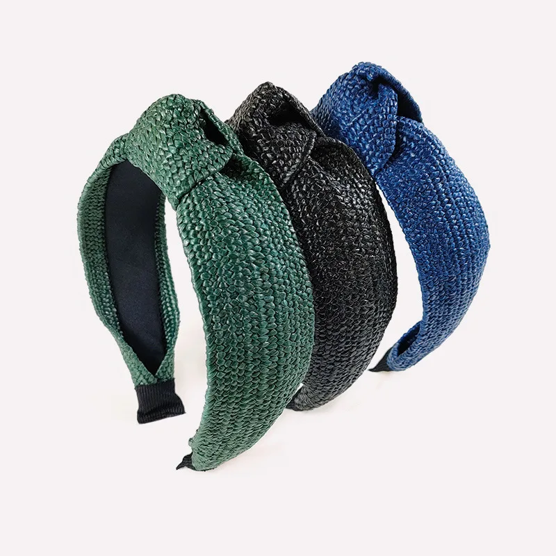 Многоцветный Плетеный ободок из рафии темпераментные широкие боковые