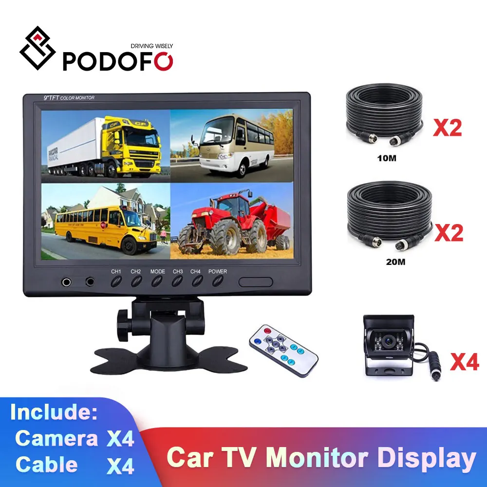 Podofo 9inch Car monitor HD Rear View Camer IR Parking Rearview 800*480 Screen with Night Vision Headrest TV Monitor Display |