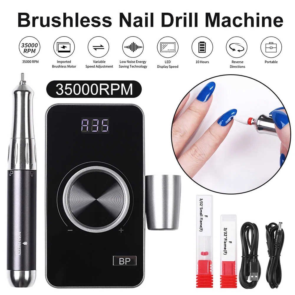 

35000RPM Electric Nail Drill Machine with Handpiece USB Rechargeable Nail Gel Polisher Nail File Low Noise Manicure Tool