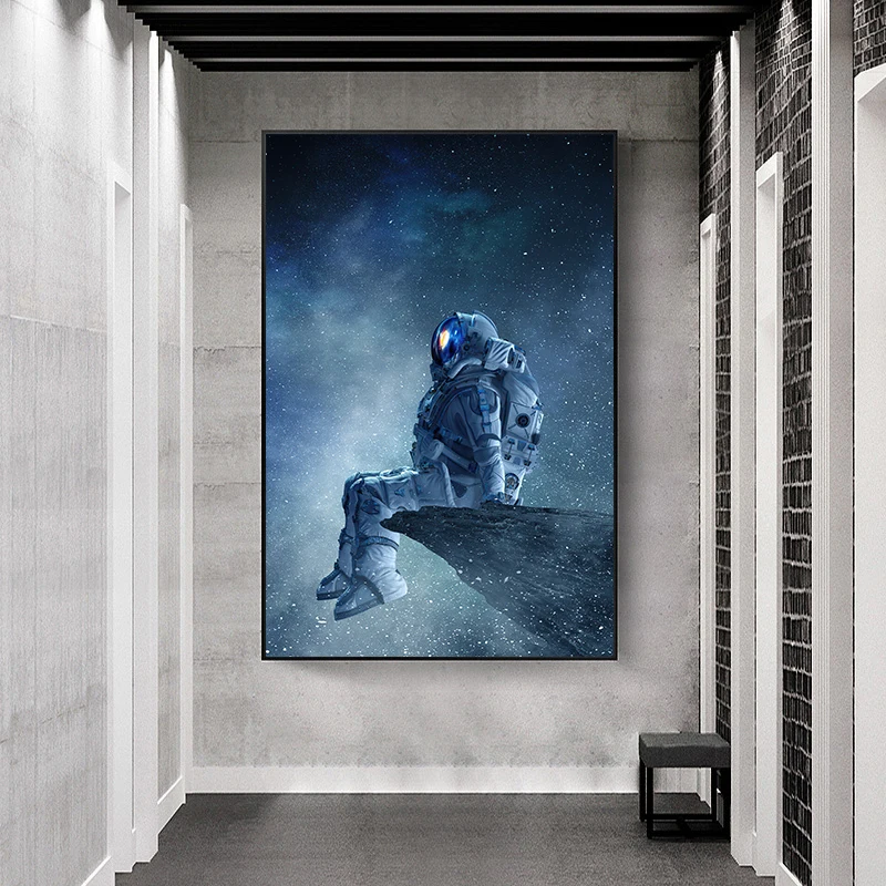 

Lonely Astronaut Sitting In Space Canvas Painting Posters and Prints Modern Wall Art Pictures for Bedroom Home Room Decoration