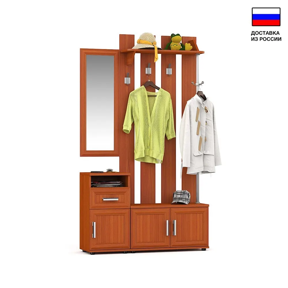 Прихожая цвет вишня вешалка с тумбой и зеркалом | Мебель